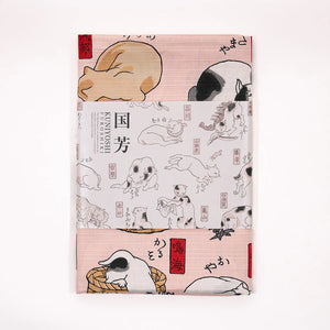 104 Cats Suggested As The Fifty Three Stations Of The Tokaido Pink Furoshiki