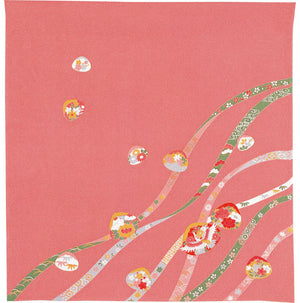 68 Rayon Chirimen Koyomi | Plovers With Wave Blue or Pink Furoshiki