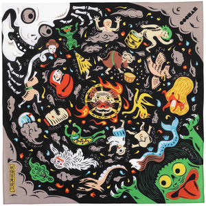 MUSUBI × COCHAE – Furoshiki 70 cm – Japanese Folktales - Yokai: The Monsters’ Night Parade Black