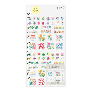 Sticker collection with colorful designs on a white background