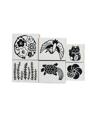 Shachihata wooden rubber stamps (Japanese motifs - 6 patterns) - NOMADO Store