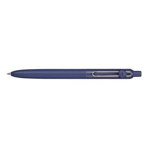 A dark blue ballpoint pen with a silver metal tip, shown horizontally against a plain white background.