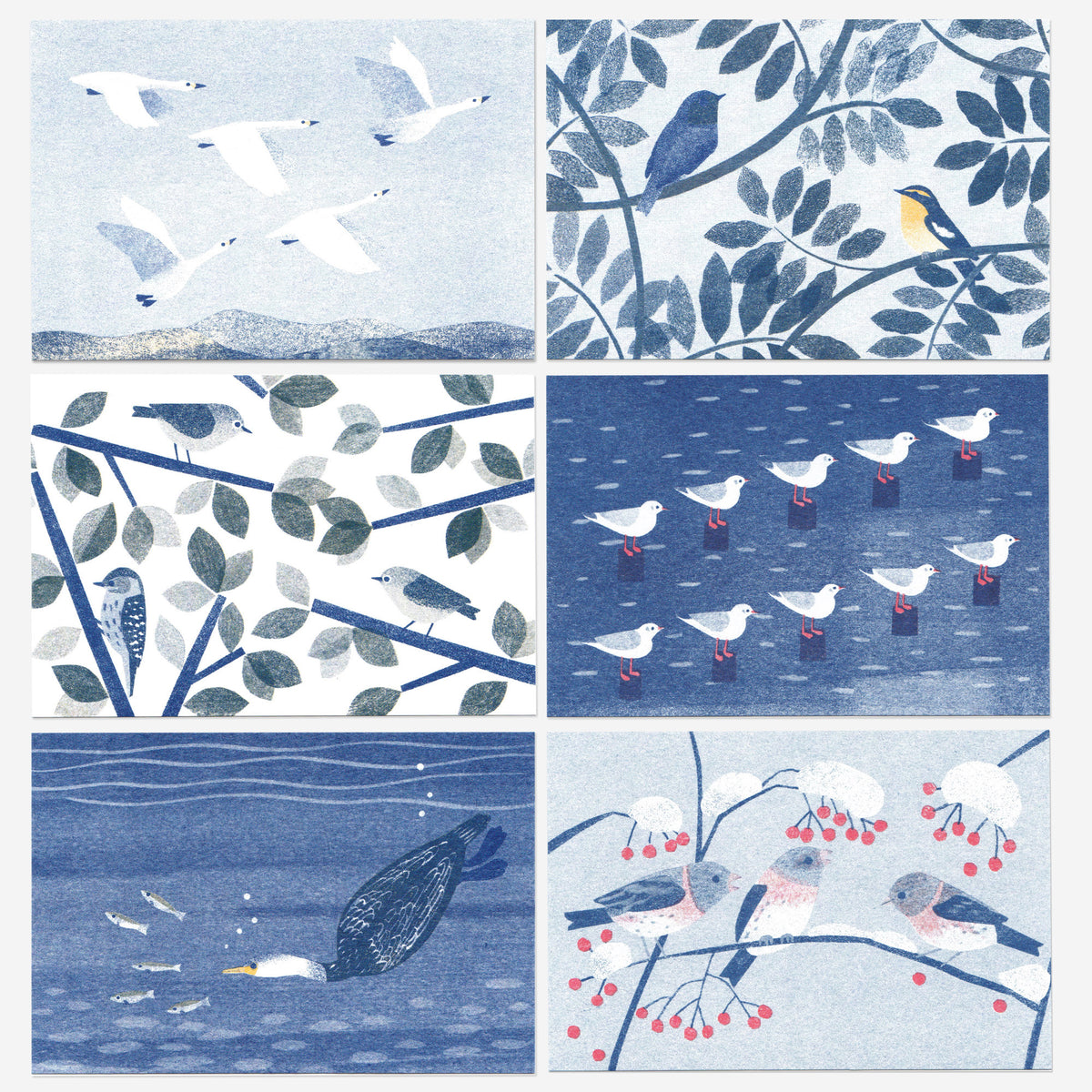Itsuko Naka Set of 6 Seasonal Birds Postcards