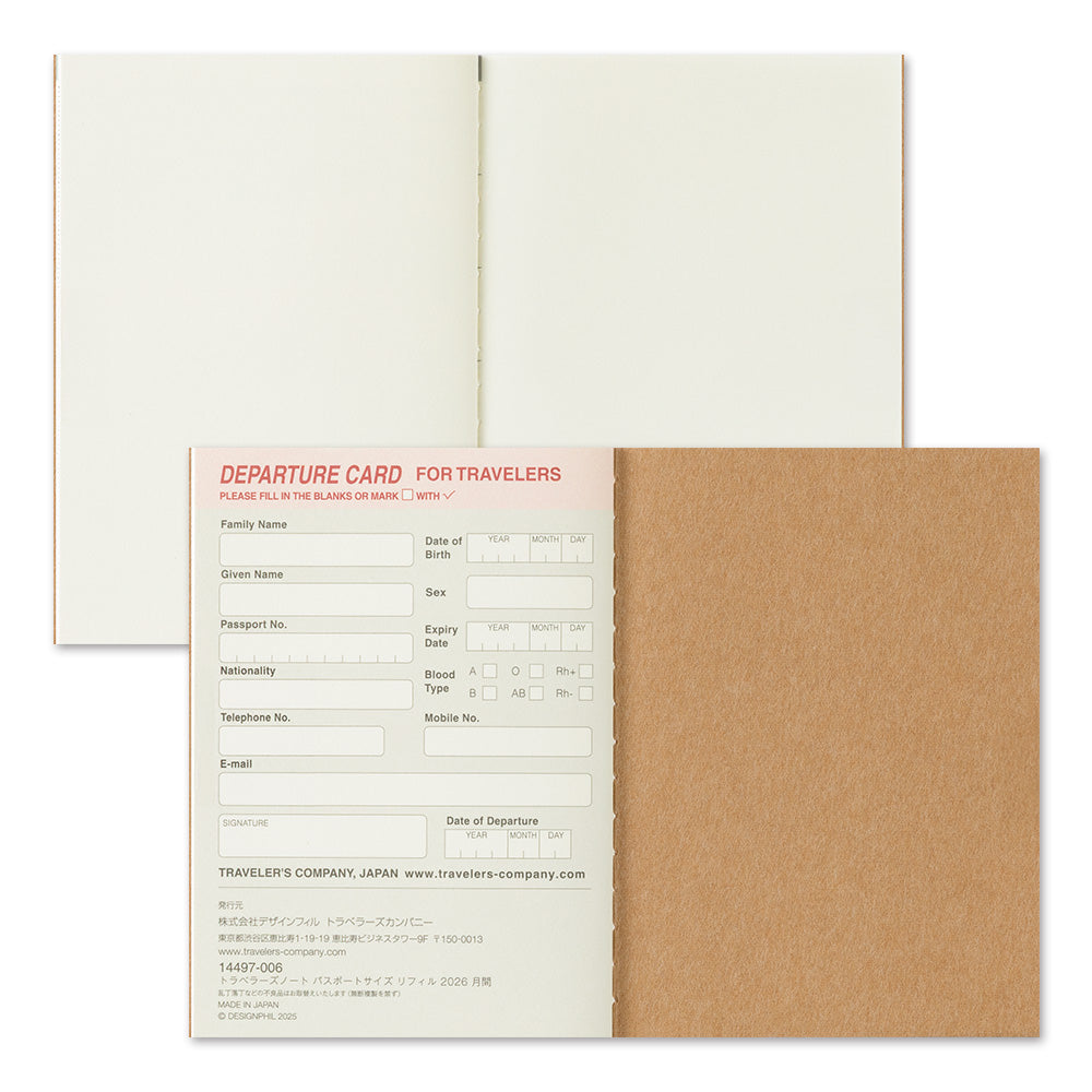 2026 Traveler's Notebook (TRC) - Monthly Diary refill Passport size