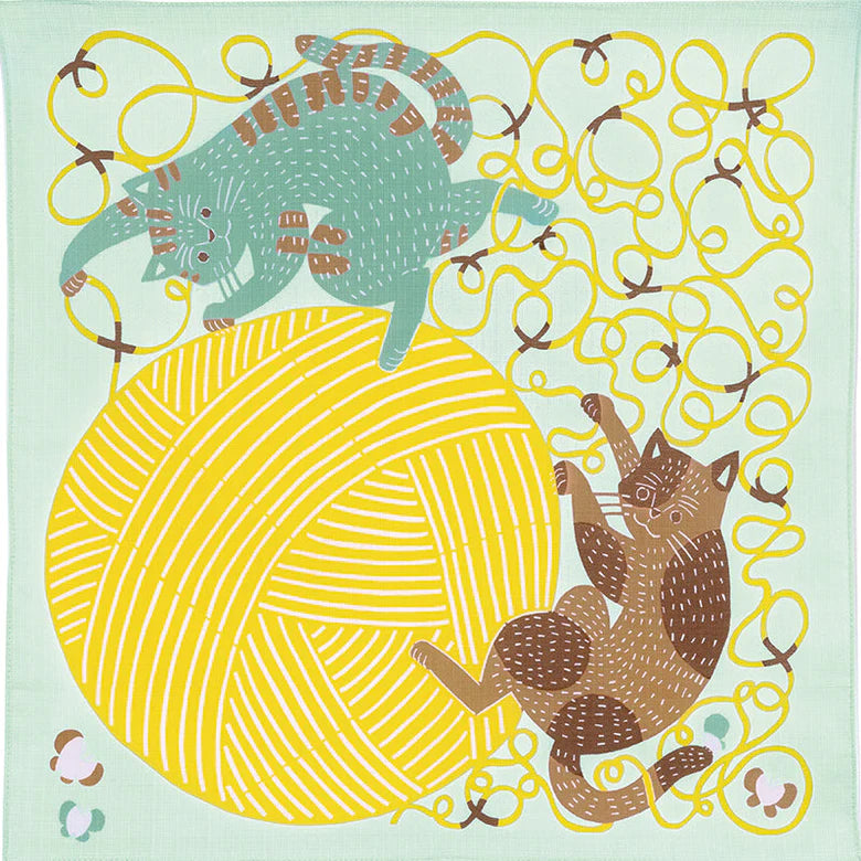 kata kata musubi organic cotton Furoshiki Cat & Yarn Light Green (50)