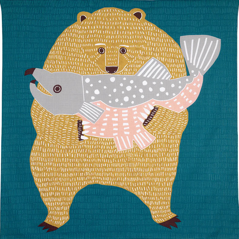 kata kata End Bear and Salmon Blue Furoshiki (L)
