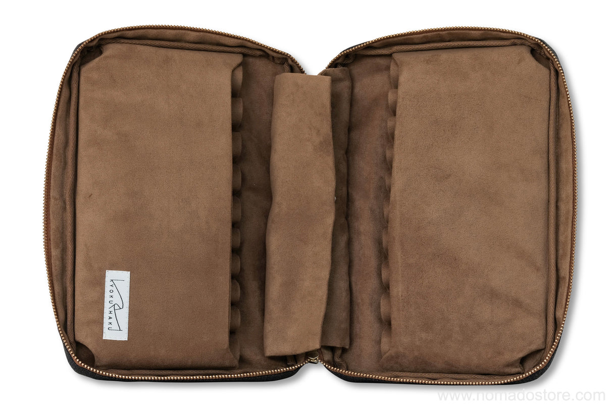 Kyoku Haku Zippered 20 Slots Pen Case (black kimono fabric)