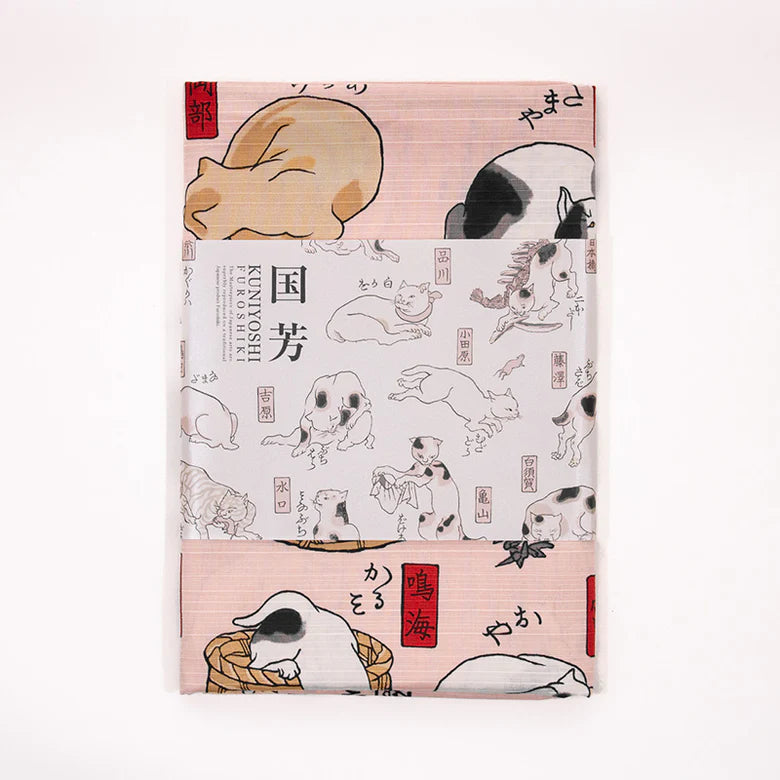 104 Cats Suggested As The Fifty Three Stations Of The Tokaido Pink Furoshiki