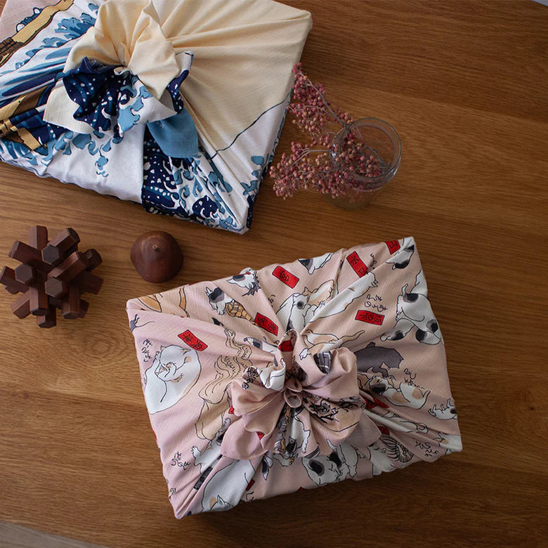 104 Cats Suggested As The Fifty Three Stations Of The Tokaido Pink Furoshiki