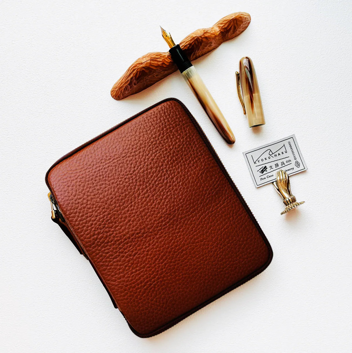Kyoku Haku Zippered 10 soft Vegetable Tanned Leather Pen Case (2 colours)