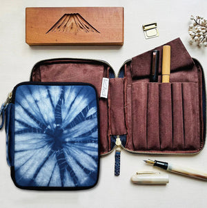 Kyoku Haku 10-piece pen case (dyed indigo, 2 patterns) - NOMADO Store 