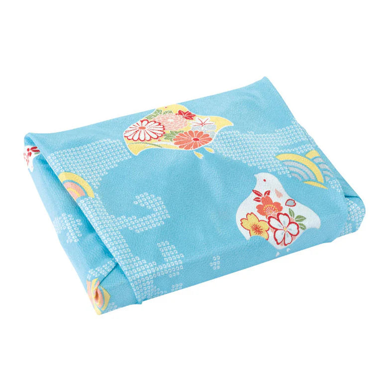 68 Rayon Chirimen Koyomi | Plovers With Wave Blue or Pink Furoshiki