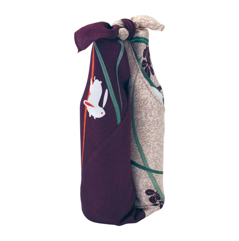 68 Rayon Chirimen Koyomi | Rabbits In Lawns Purple Furoshiki