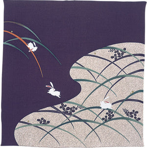 68 Rayon Chirimen Koyomi | Rabbits In Lawns Purple Furoshiki