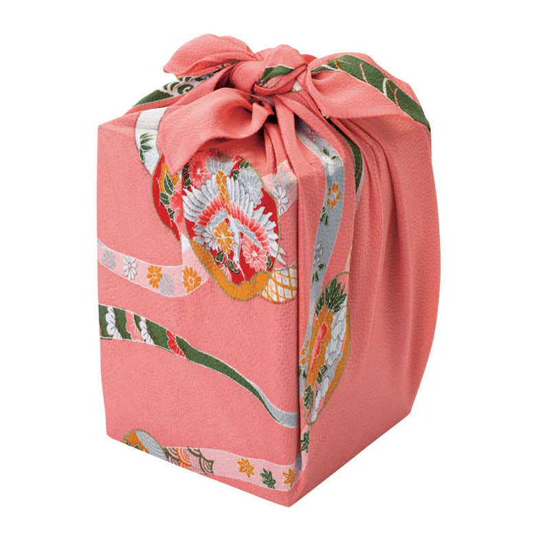 68 Rayon Chirimen Koyomi | Plovers With Wave Blue or Pink Furoshiki