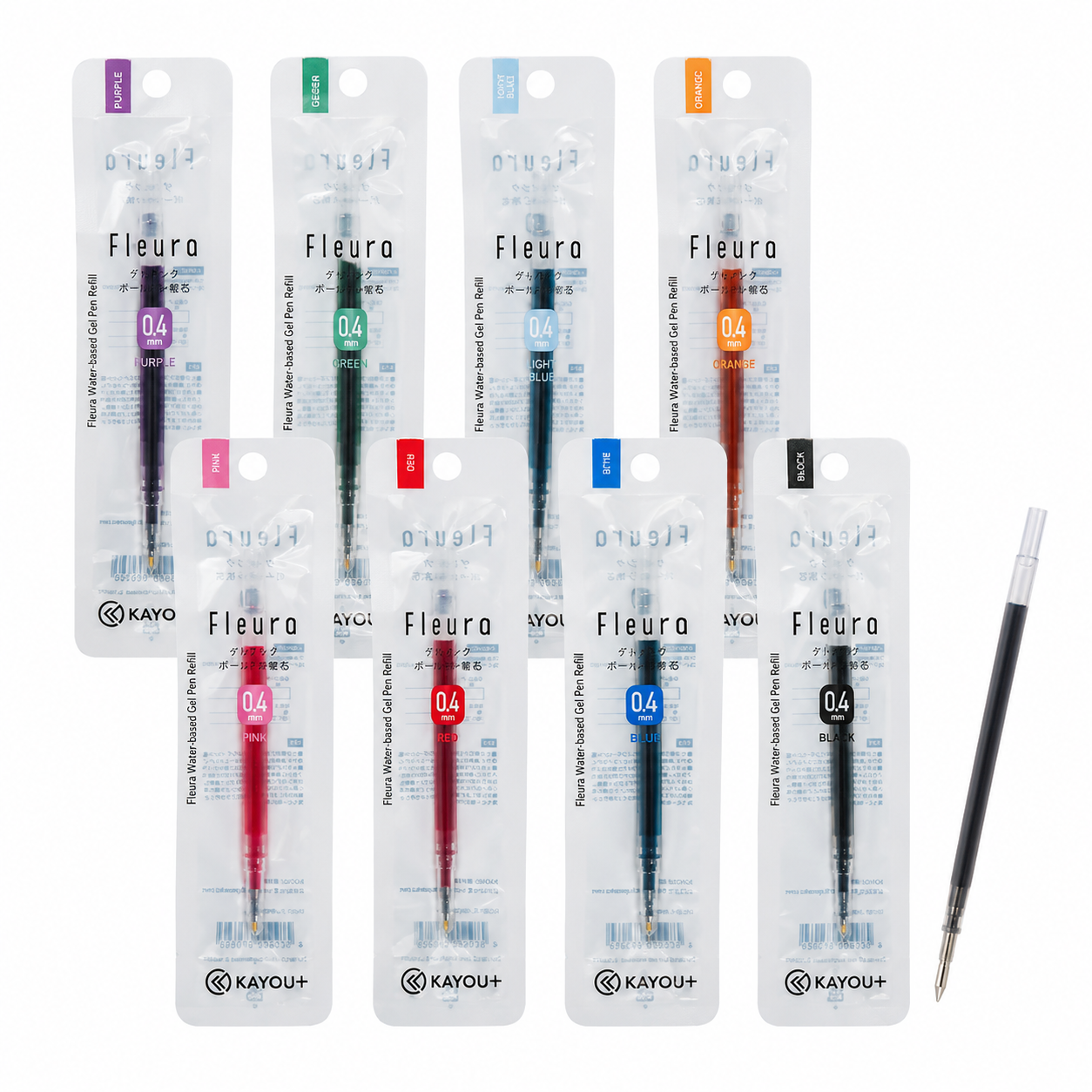 KAYOU+ Fleura Gel Pen Refill 0.4 mm – 8 Colours