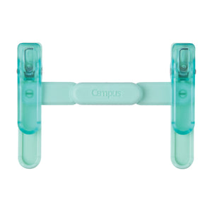 A mint green Campus brand desktop clip with two translucent clips connected by a central strap, shown on a plain white background.