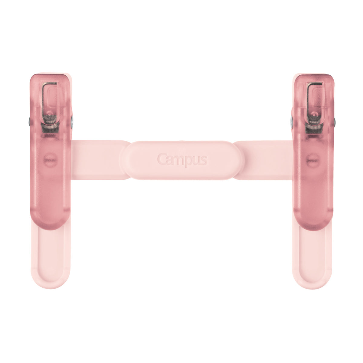 A pink Campus brand H-shaped desk organizer with two translucent clip-style ends and a central horizontal bar, shown on a plain white background.