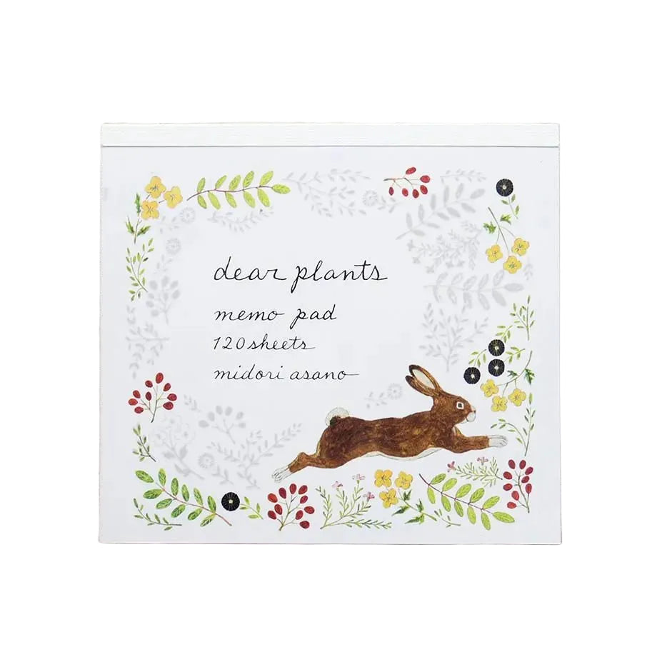Memo pad with rabbit illustration and floral design - design by Midori Asano