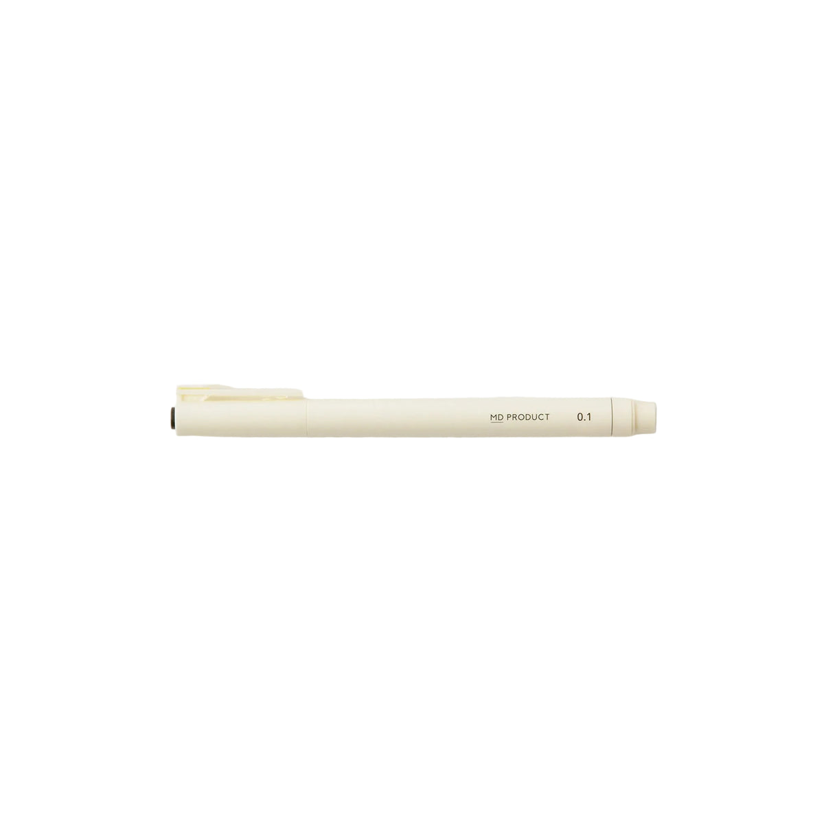 A single cream-colored pen with black text reading 'MS PRODUCT 0.1' on its barrel, positioned horizontally against a clean white background.