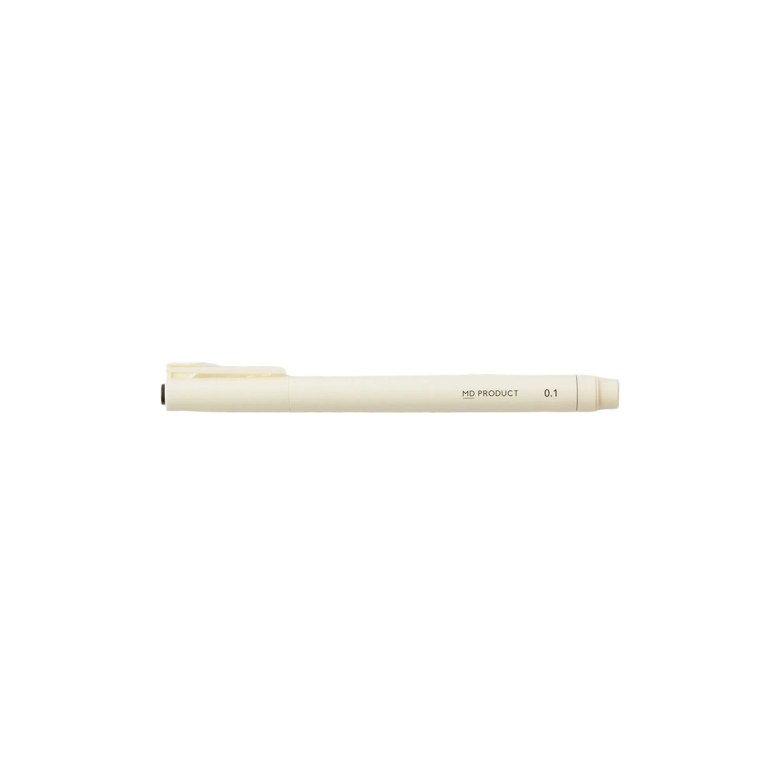 A single cream-colored pen with black text reading 'MS PRODUCT 0.1' on its barrel, positioned horizontally against a clean white background.