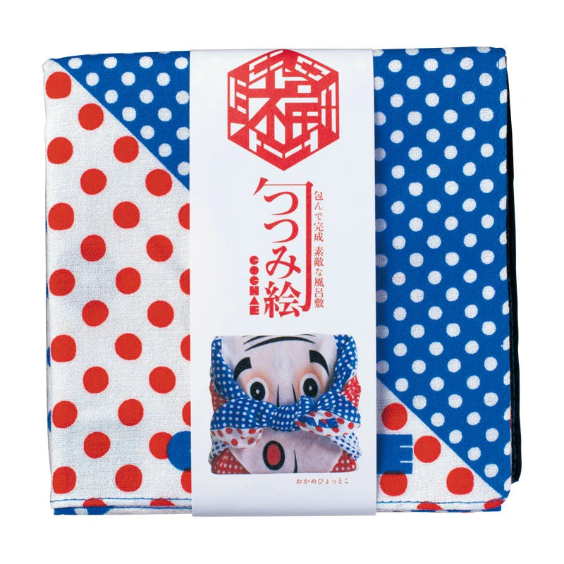 MUSUBI × COCHAE – Fuku Furoshiki 48 cm – Okame & Hyottoko Blue