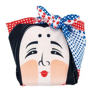 MUSUBI × COCHAE – Fuku Furoshiki 48 cm – Okame & Hyottoko Blue