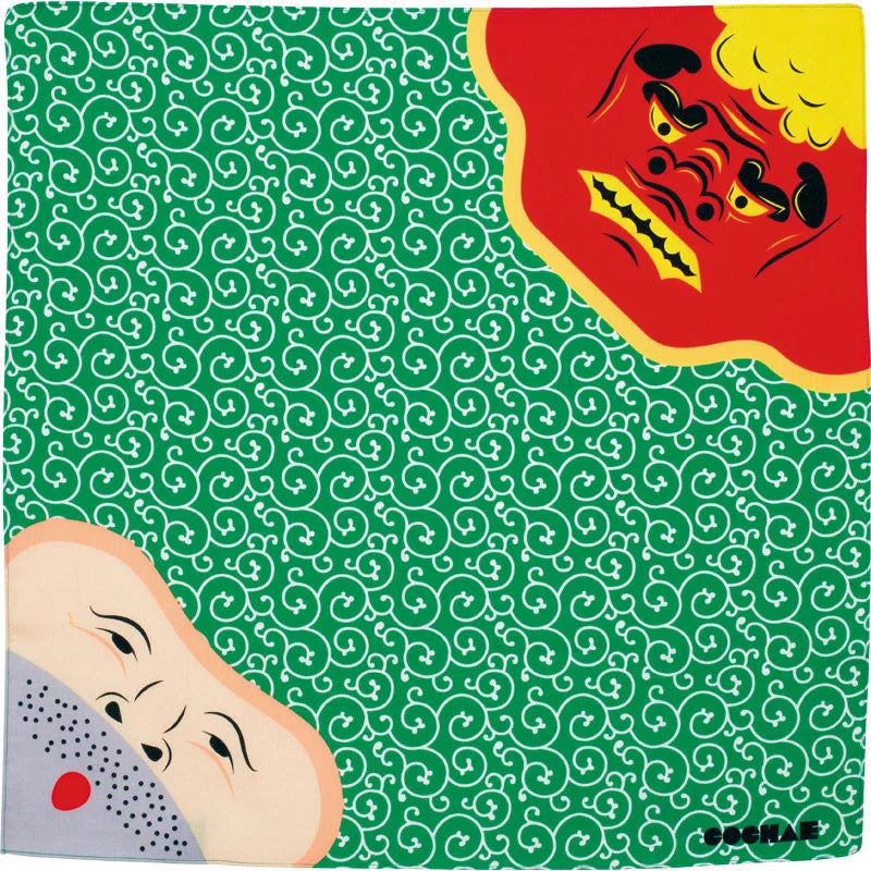 MUSUBI × COCHAE – Fuku Furoshiki 48 cm – Shishimai & Thief Green