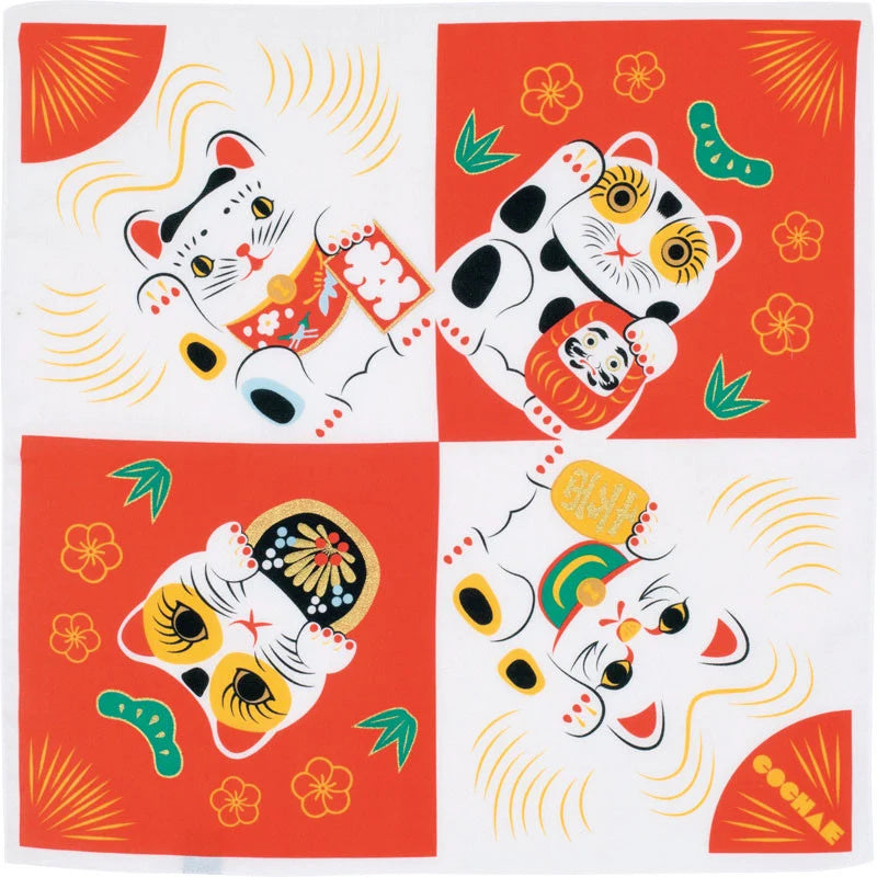 MUSUBI × COCHAE – Fuku Furoshiki 48 cm – Manekineko Red