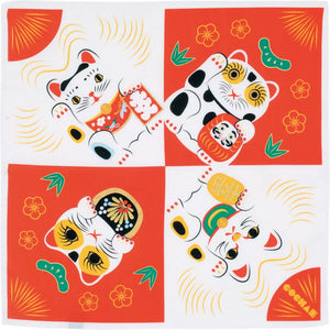MUSUBI × COCHAE – Fuku Furoshiki 48 cm – Manekineko Red