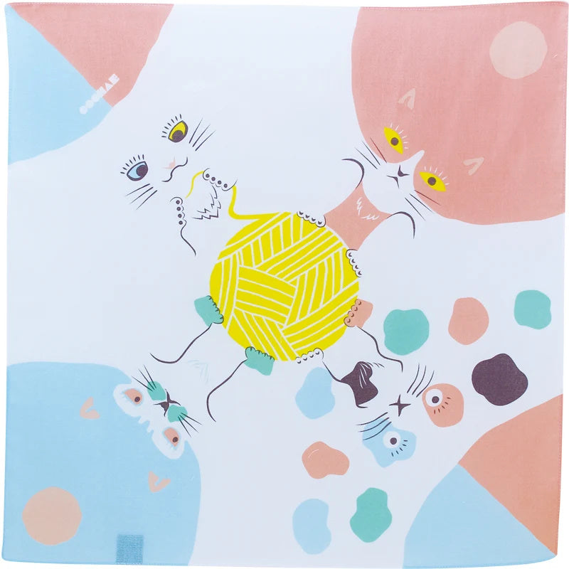 MUSUBI × COCHAE – Animal Furoshiki 48 cm – Cat Pink/Blue