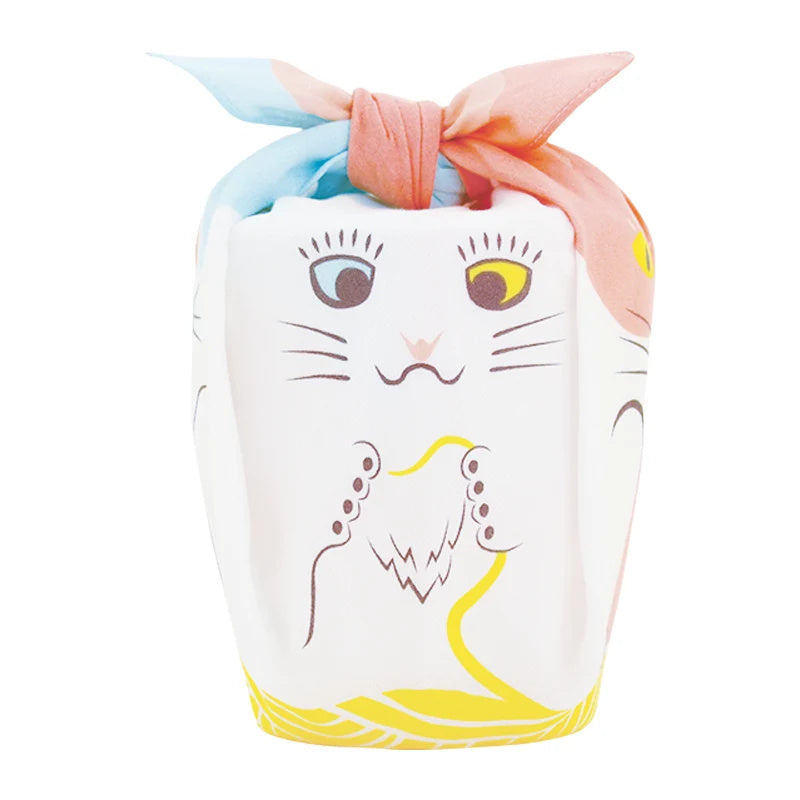 MUSUBI × COCHAE – Animal Furoshiki 48 cm – Cat Pink/Blue