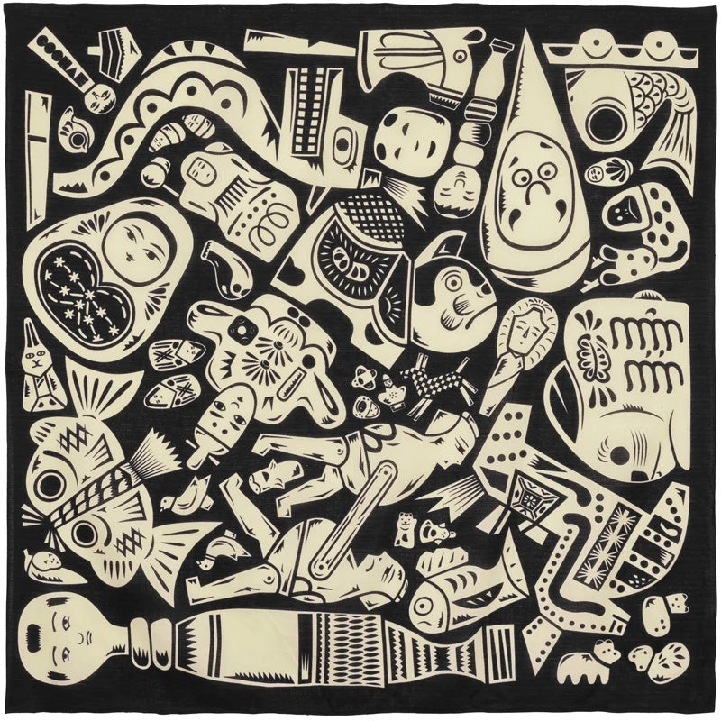 MUSUBI × COCHAE – Furoshiki 100 cm – Japanese Folk Toys Black