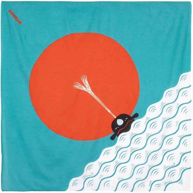 MUSUBI × COCHAE – Furoshiki 100 cm – Whale in the Morning Sun Blue