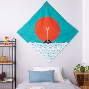 MUSUBI × COCHAE – Furoshiki 100 cm – Whale in the Morning Sun Blue