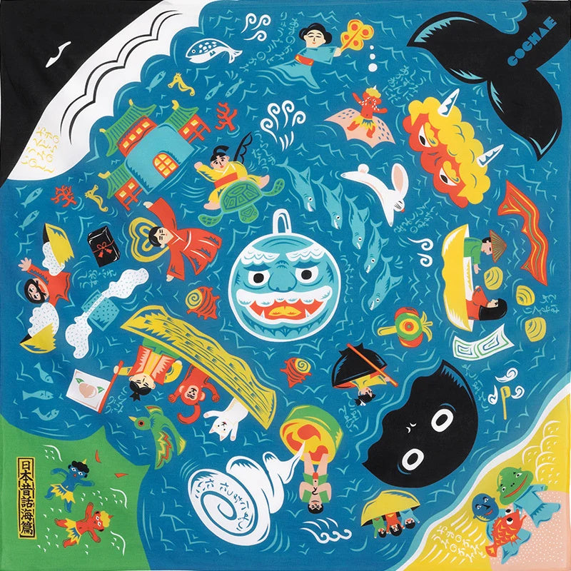 MUSUBI × COCHAE – Furoshiki 70 cm – Japanese Folktales - The Sea Blue
