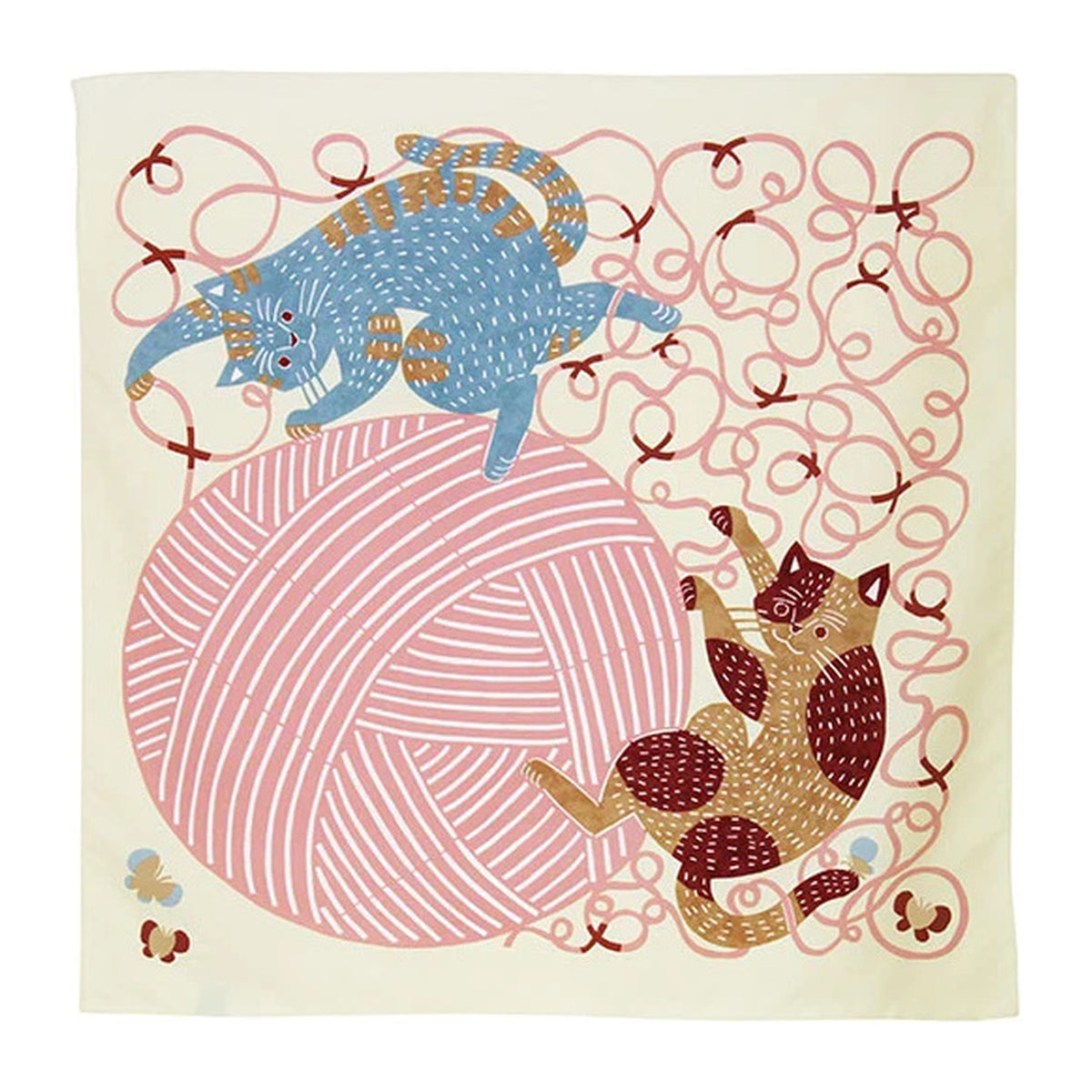 MUSUBI × kata kata – Aqua Drop Furoshiki 70 cm – Cat & Yarn Yellow - NOMADO Store 