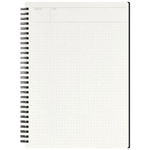 Open Maruman Mnemosyne N104JP B5 notebook showing the special 5 mm dot-grid page layout