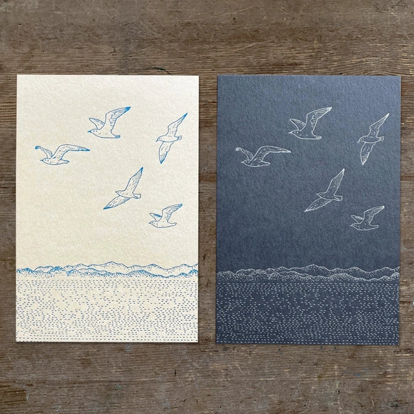 Itsuko Naka Letterpress Postcards : gulls (2 colours)
