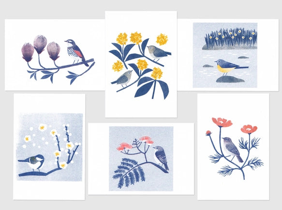 Itsuko Naka Set of 6 Flowers and Birds Postcards