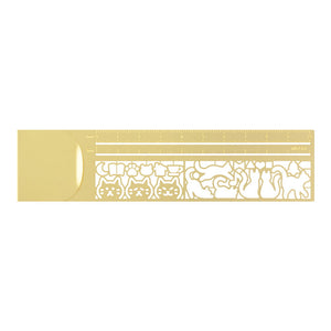 Midori Clip Ruler Cat patterns brass
