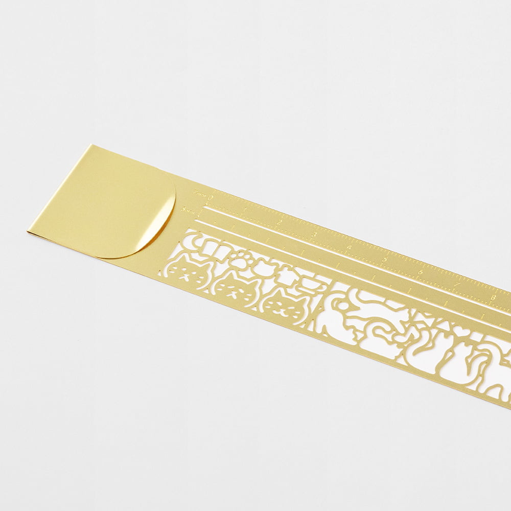 Fat Cat Ruler Patterns Midori Clip Ruler Cat patterns brass - NOMADO Store