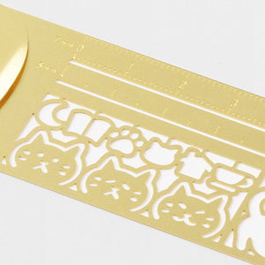 Midori Clip Ruler Cat patterns brass