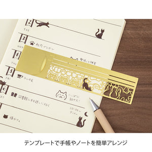 Midori Clip Ruler Cat patterns brass
