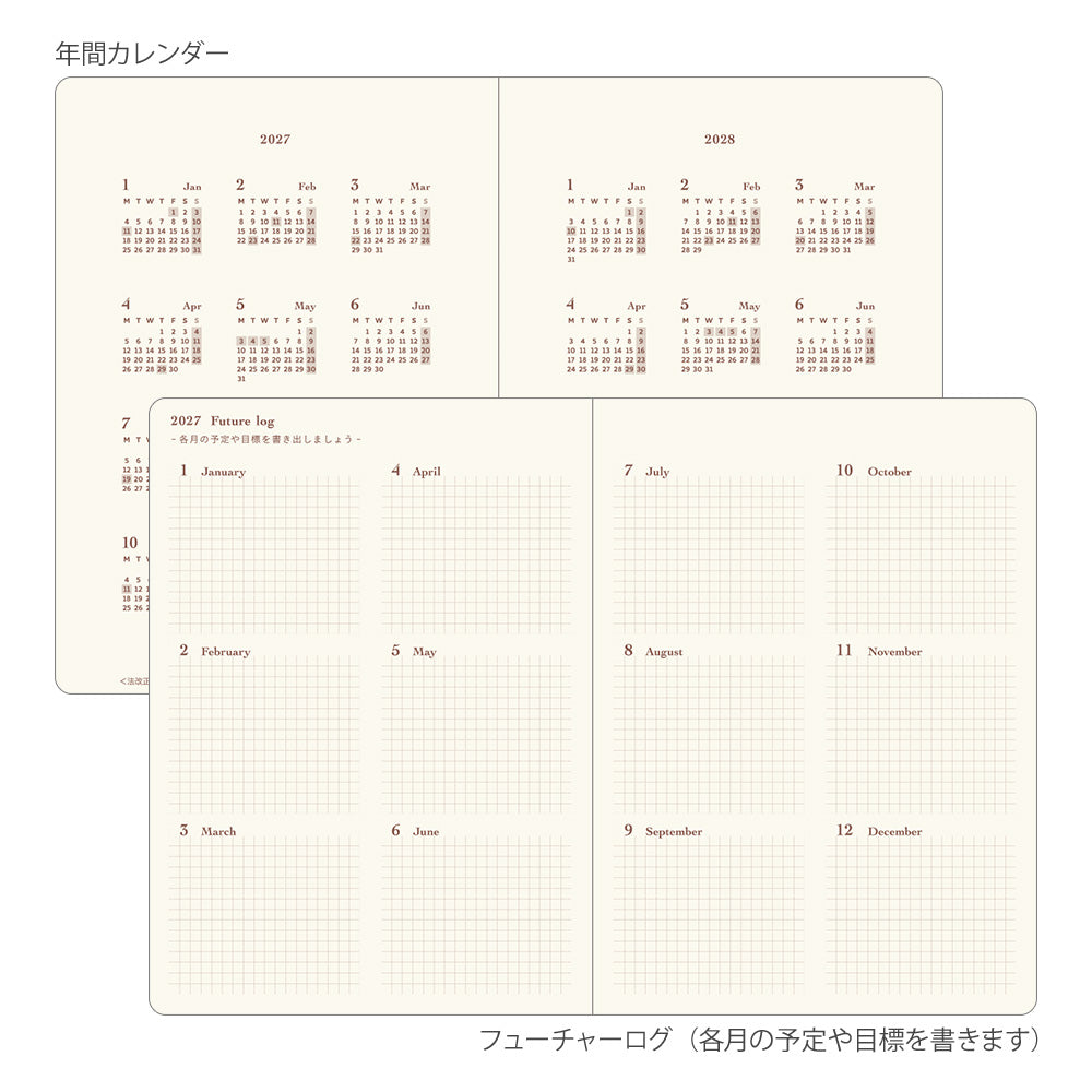 Midori 2027 Diary Hibino A6 Camel