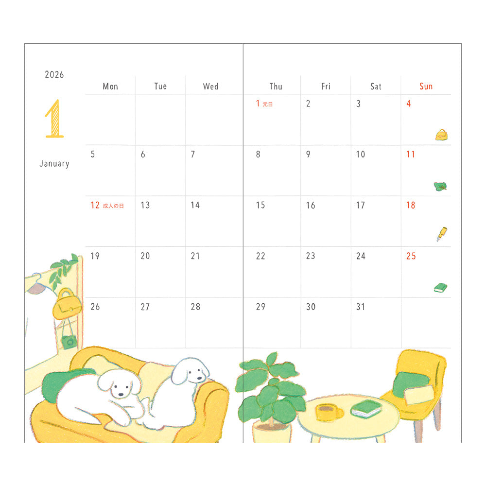 Midori Pocket diary slim dog 2026