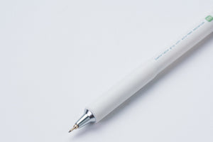A white mechanical pencil with a silver metal tip, shown diagonally on a clean white background.