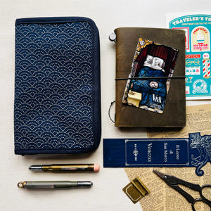 Kyoku Haku Seigaiha Wave Passport Notebook Cover - NOMADO Store 
