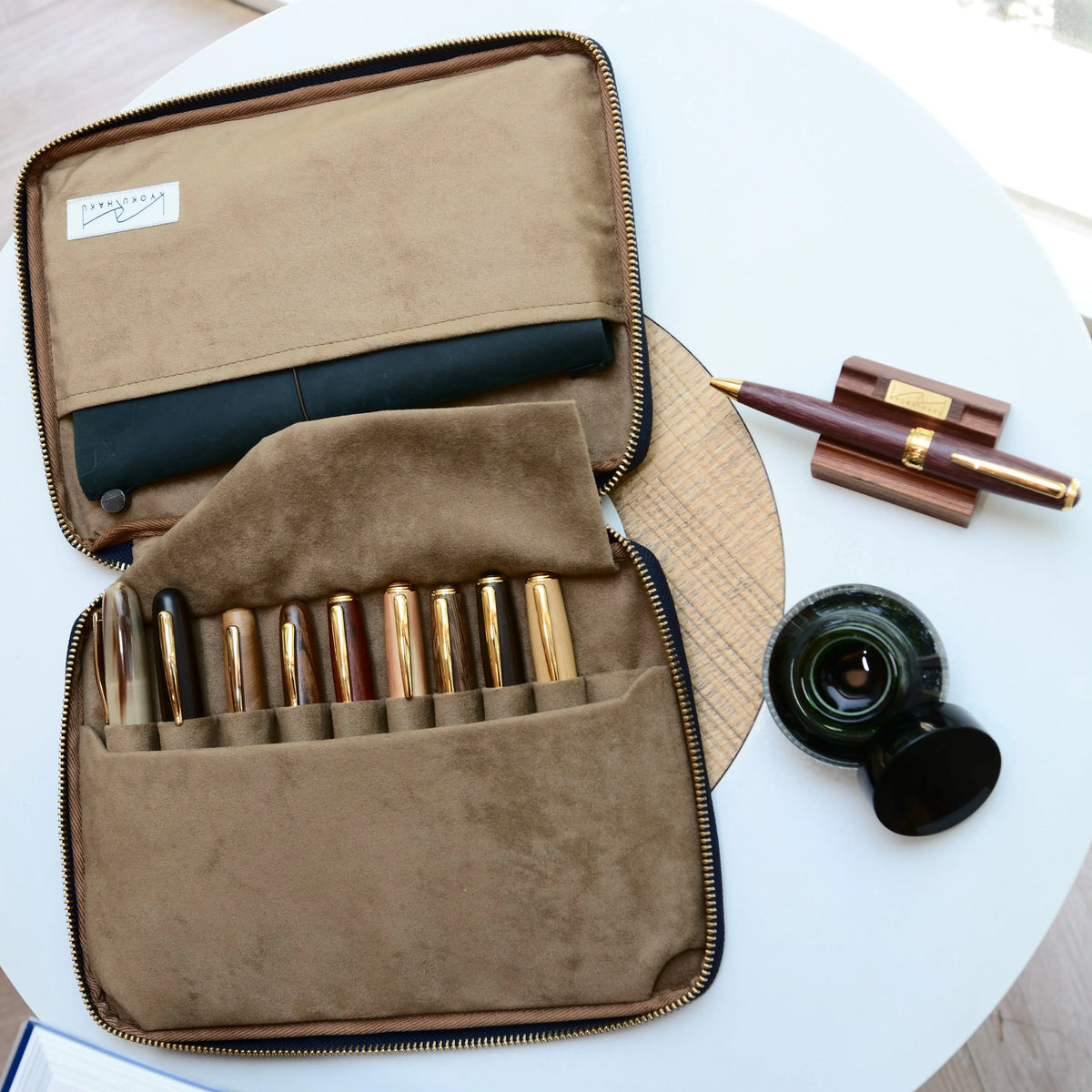 Kyoku Haku Seigaiha wave - 10 piece pen case with notebook slot - NOMADO Store 