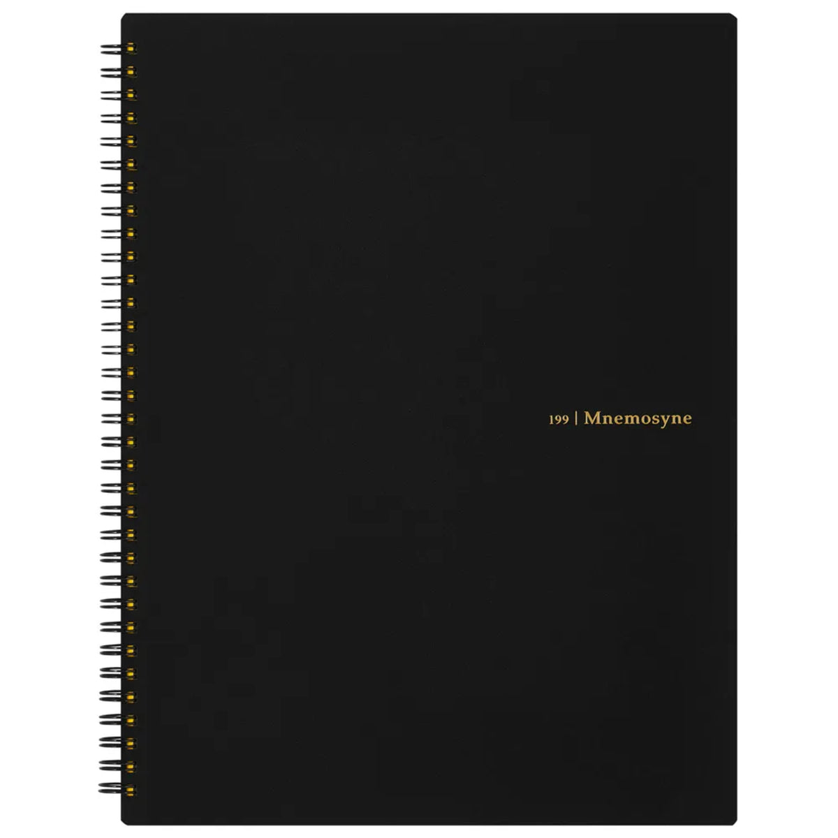 A black spiral-bound notebook with gold text reading '199 | Mnemosyne' on the cover, shown against a plain white background.